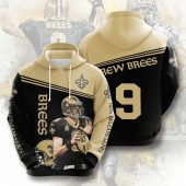 NFL New Orleans Saints Drew Brees Black Old Gold Pullover Hoodie