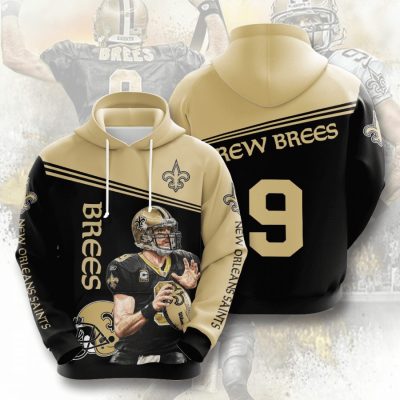 NFL New Orleans Saints Drew Brees Black Old Gold Pullover Hoodie