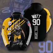 NFL Pittsburgh Steelers T. J. Watt Black Gold Stripes Pullover Hoodie
