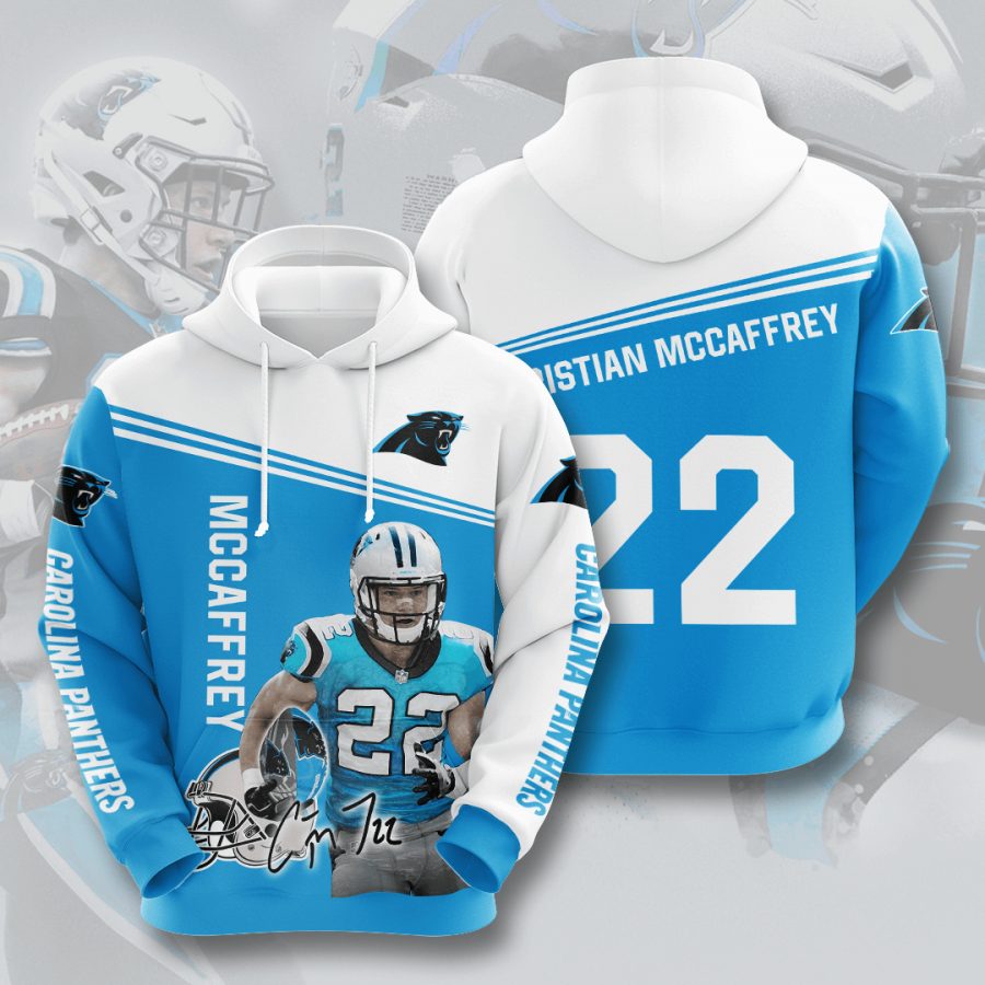 NFL Carolina Panthers Christian McCaffrey Panther Blue White Pullover Hoodie NFL Carolina Panthers Christian McCaffrey Panther Blue White Pullover Hoodie