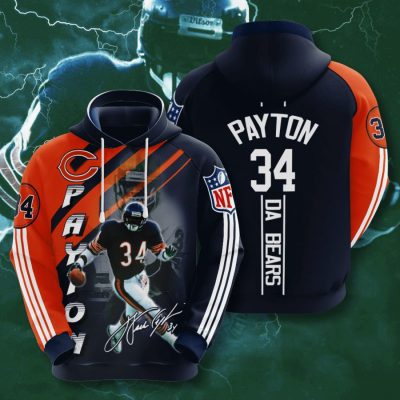 NFL Chicago Bears Walter Payton Dark Navy Orange Stripes Pullover Hoodie