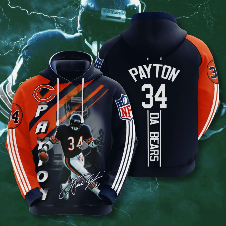 NFL Chicago Bears Walter Payton Dark Navy Orange Stripes Pullover Hoodie NFL Chicago Bears Walter Payton Dark Navy Orange Stripes Pullover Hoodie
