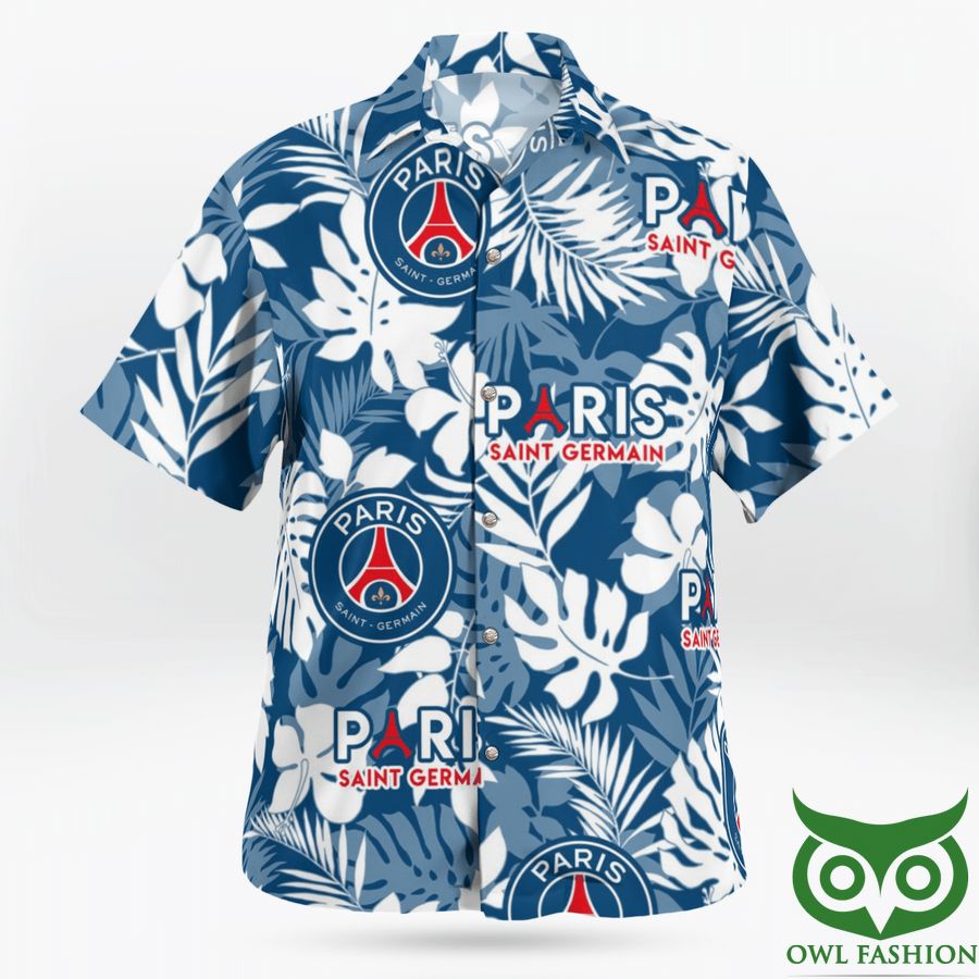 Paris Saint-Germain FC Blue White Hawaiian Shirt Paris Saint-Germain FC Blue White Hawaiian Shirt