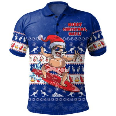Australia Polo Shirt Merry Christmas Mate Surf's Up Santa