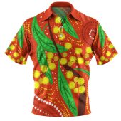Australia Aboriginal Polo Shirt - Aboriginal Dot Art Of Australian Yellow Wattle Painting Polo Shirt