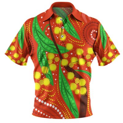 Australia Aboriginal Polo Shirt - Aboriginal Dot Art Of Australian Yellow Wattle Painting Polo Shirt