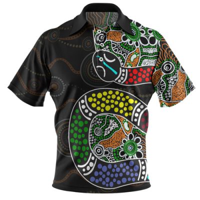 Australia Rainbow Serpent Aboriginal Polo Shirt - Dreamtime Rainbow Serpent Contemporary Style Polo Shirt