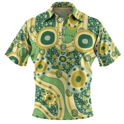 Australia Aboriginal Polo Shirt - Yellow Aboriginal Dot Art Inspired Polo Shirt