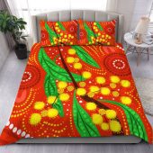 Australia Aboriginal Bedding Set - Aboriginal Dot Art Of Australian Yellow Wattle Painting Bedding Set