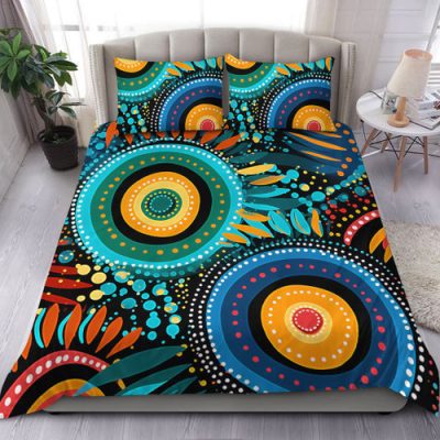 Australia Aboriginal Bedding Set - Traditional Australian Aboriginal Native Design (Black) Ver 1 Bedding Set