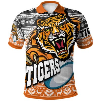 Wests Tigers Polo Shirt - Custom Wests Tigers Mascot Knitted Christmas Pattern Polo Shirt