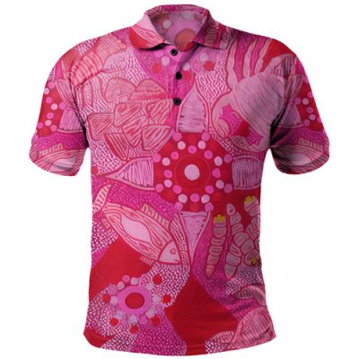 Custom Australia Polo Shirt  Aboriginal Dot Painting Pink