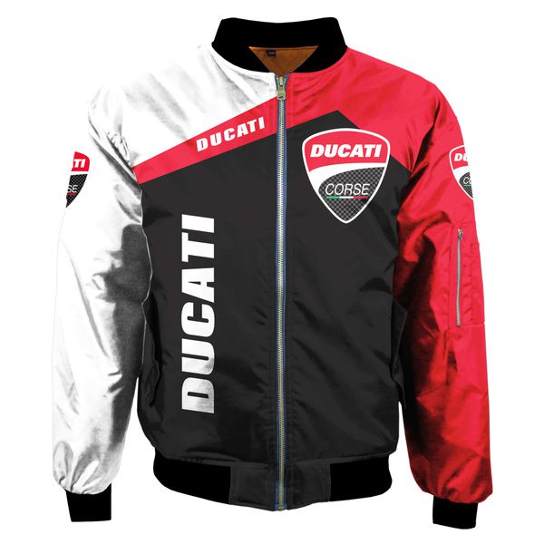 Ducati White Black Red Bomber Jacket Ducati White Black Red Bomber Jacket