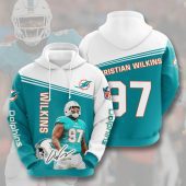 NFL Miami Dolphins Christian Wilkins Aqua White Pullover Hoodie