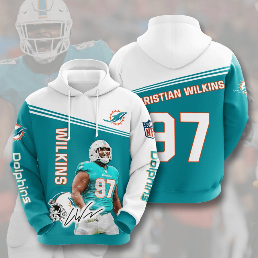NFL Miami Dolphins Christian Wilkins Aqua White Pullover Hoodie NFL Miami Dolphins Christian Wilkins Aqua White Pullover Hoodie