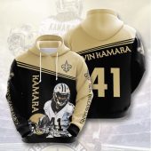 NFL New Orleans Saints Alvin Kamara Black Old Gold Pullover Hoodie