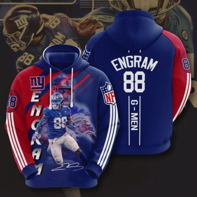 NFL New York Giants Evan Engram Dark Blue Red Stripes Pullover Hoodie