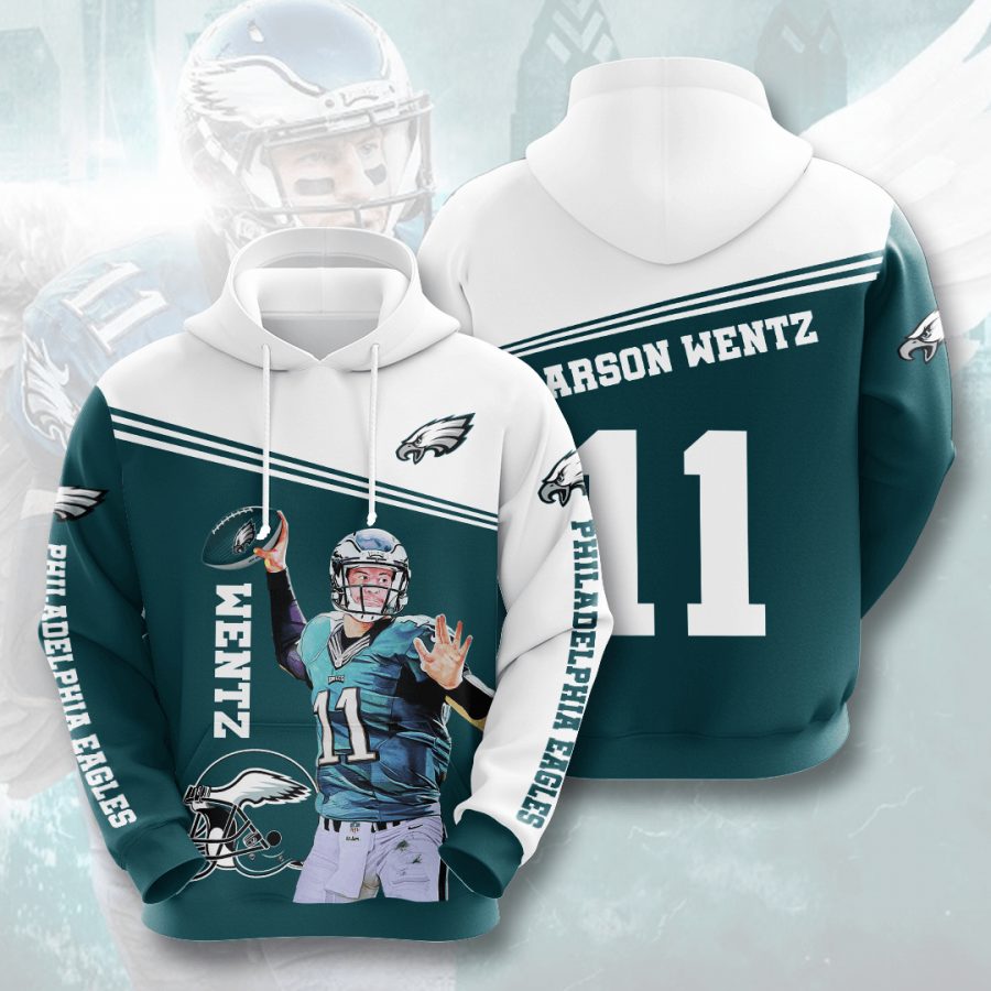 NFL Philadelphia Eagles Carson Wentz Green White Pullover Hoodie NFL Philadelphia Eagles Carson Wentz Green White Pullover Hoodie