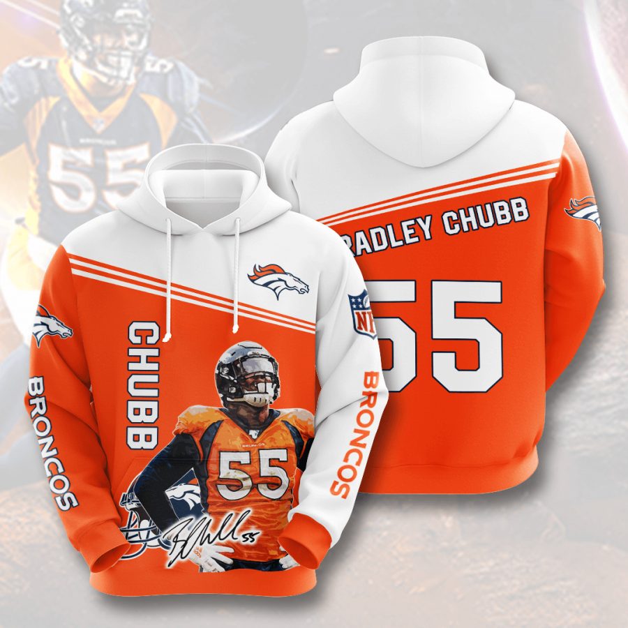 NFL Denver Broncos Bradley Chubb Orange White Pullover Hoodie NFL Denver Broncos Bradley Chubb Orange White Pullover Hoodie
