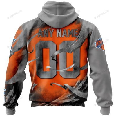 NBA New York Knicks Custom Name Number Gray Orange Skull Pullover Hoodie