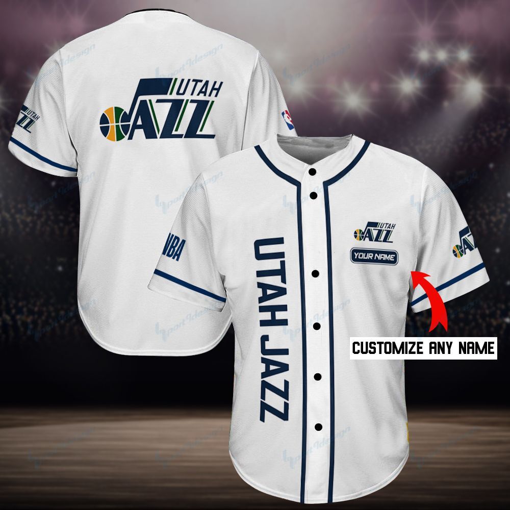 NBA Utah Jazz Custom Name White Baseball Jersey NBA Utah Jazz Custom Name White Baseball Jersey