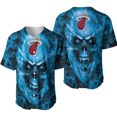 NBA Miami Heat Blue Smoke Skull Baseball Jersey