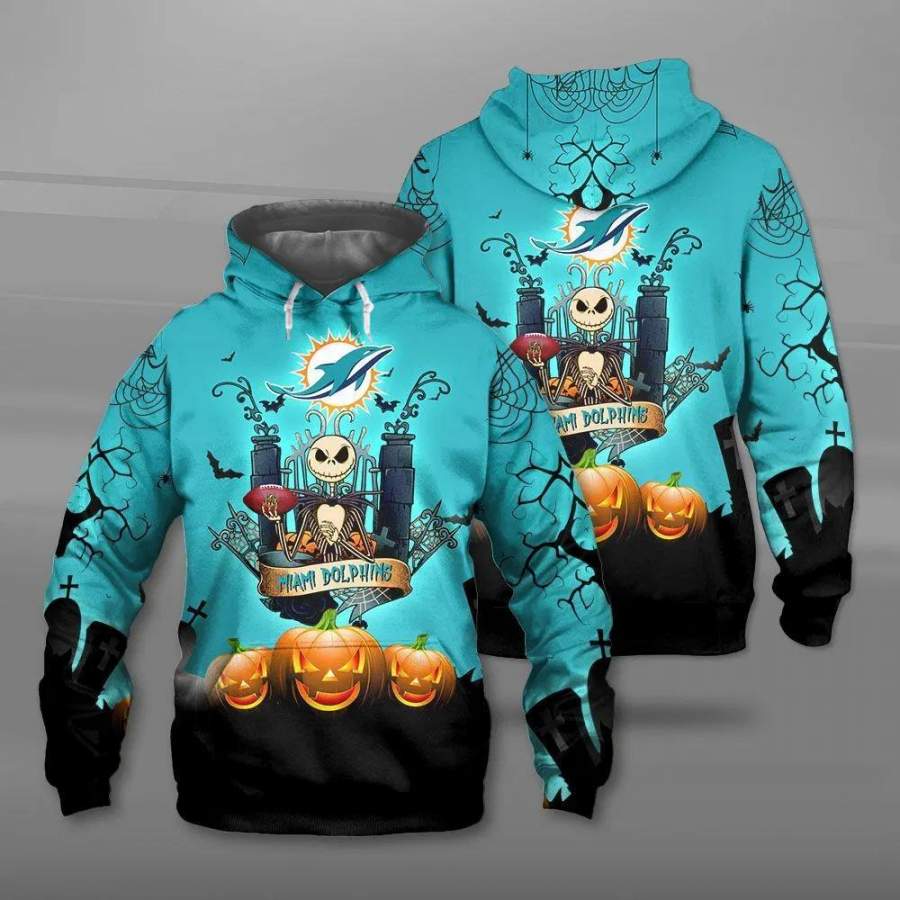 NFL Miami Dolphins Halloween Jack Skellington Pullover Hoodie NFL Miami Dolphins Halloween Jack Skellington Pullover Hoodie