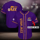 NBA Utah Jazz Custom Name Purple Baseball Jersey