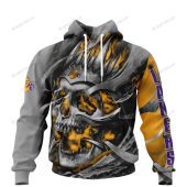 NBA Los Angeles Lakers Custom Name Number Golden Gray Skull Pullover Hoodie