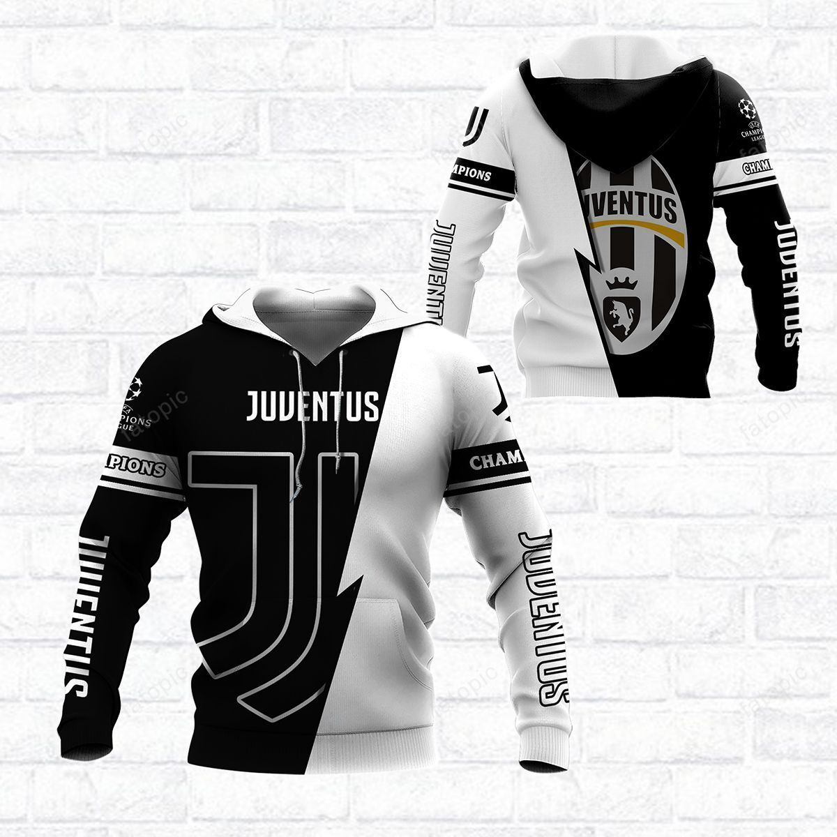 Juventus FC Champions Black White Pullover Hoodie Juventus FC Champions Black White Pullover Hoodie