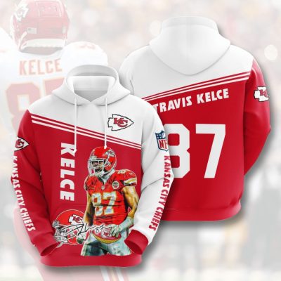NFL Kansas City Chiefs Travis Kelce Red White Pullover Hoodie