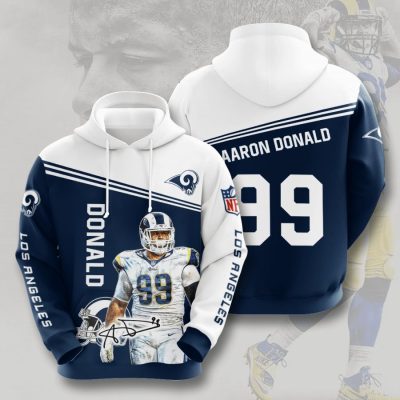 NFL Los Angeles Rams Aaron Donald Blue White Pullover Hoodie