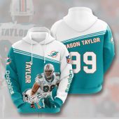 NFL Miami Dolphins Jason Taylor Aqua White Pullover Hoodie