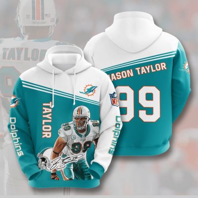 NFL Miami Dolphins Jason Taylor Aqua White Pullover Hoodie