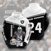 NFL Oakland Raiders Charles Woodson Black White Pullover Hoodie