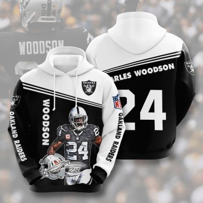 NFL Oakland Raiders Charles Woodson Black White Pullover Hoodie