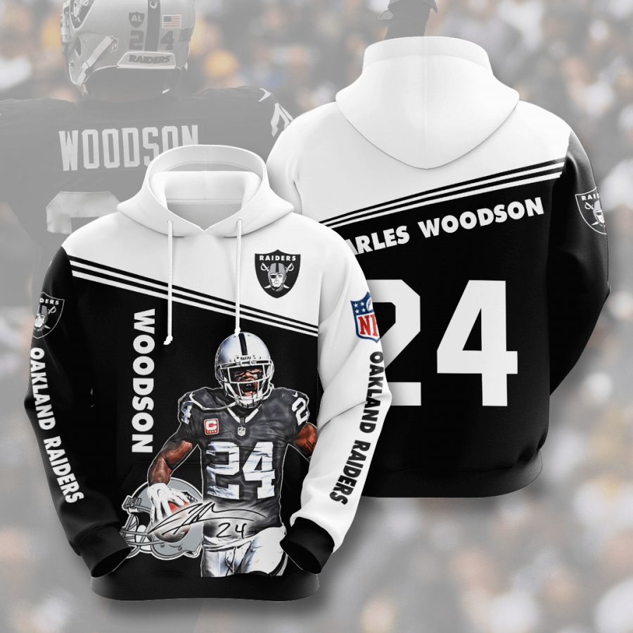 NFL Oakland Raiders Charles Woodson Black White Pullover Hoodie NFL Oakland Raiders Charles Woodson Black White Pullover Hoodie