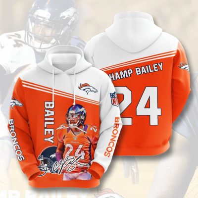 NFL Denver Broncos Champ Bailey Orange White Pullover Hoodie