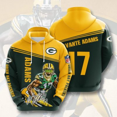 NFL Green Bay Packers Davante Adams Dark Green Gold Pullover Hoodie V2