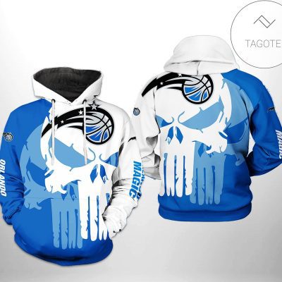 NBA Orlando Magic White Blue Punisher Skull Pullover Hoodie