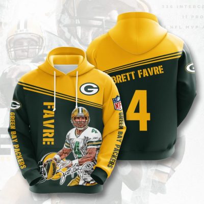 NFL Green Bay Packers Brett Favre Dark Green Gold Pullover Hoodie V3