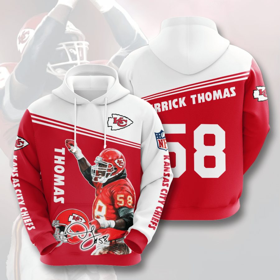 NFL Kansas City Chiefs Derrick Thomas Red White Pullover Hoodie NFL Kansas City Chiefs Derrick Thomas Red White Pullover Hoodie