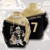 NFL New Orleans Saints Taysom Hill Black Old Gold Pullover Hoodie