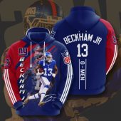 NFL New York Giants Odell Beckham Jr. Dark Blue Red Stripes Pullover Hoodie