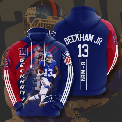 NFL New York Giants Odell Beckham Jr. Dark Blue Red Stripes Pullover Hoodie