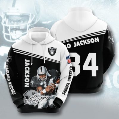 NFL Oakland Raiders Bo Jackson Black White Pullover Hoodie