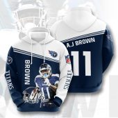 NFL Tennessee Titans A. J. Brown Navy White Pullover Hoodie
