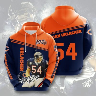 NFL Chicago Bears Brian Urlacher Dark Navy Orange Pullover Hoodie