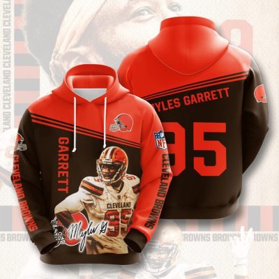 NFL Cleveland Browns Myles Garrett Dark Brown Orange Pullover Hoodie