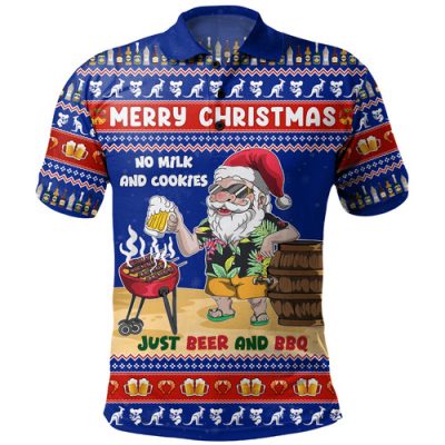 Australia Polo Shirt Merry Christmas, Grilling Santa With Barbecue And Beer